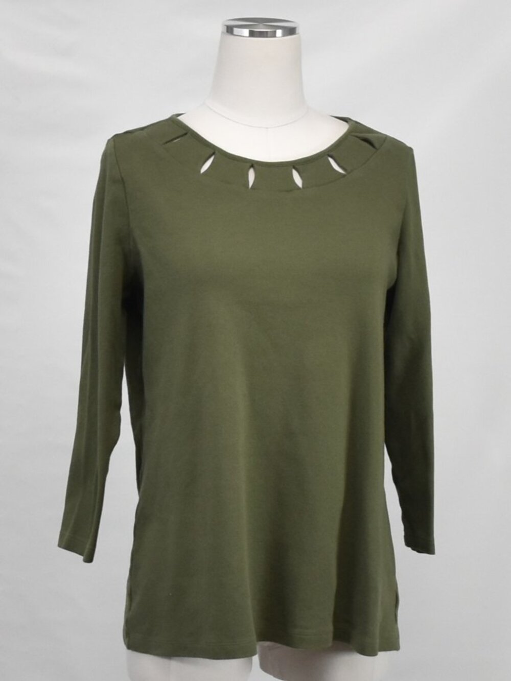 Kim Rogers Olive Green Cutout Neck Top Medium